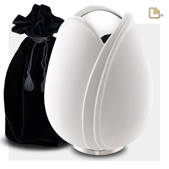 LoveUrns Rings Tulip Standard Adult Urn White Polished Silver