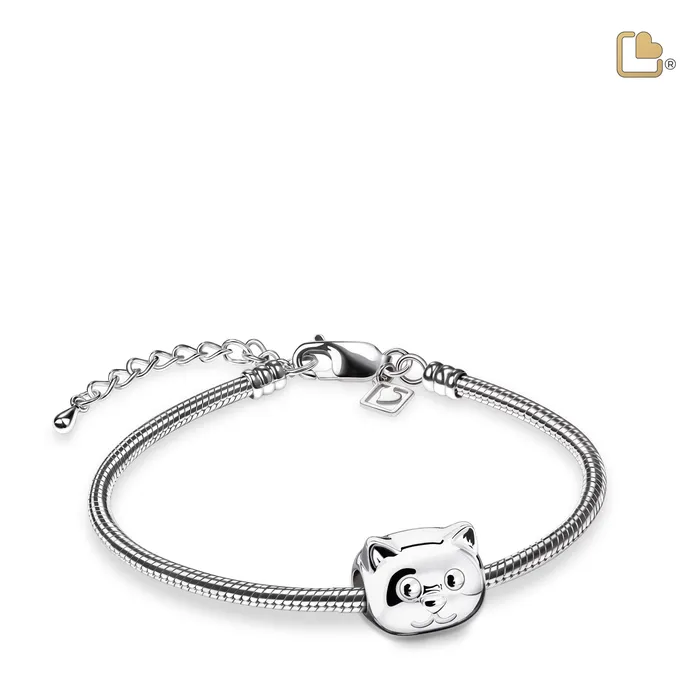 LoveUrns Treasure Cat Rhodium Plated Sterling Silver Cremation Bracelet Bead Bracelets