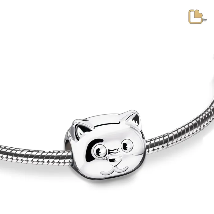 LoveUrns Treasure Cat Rhodium Plated Sterling Silver Cremation Bracelet Bead Bracelets