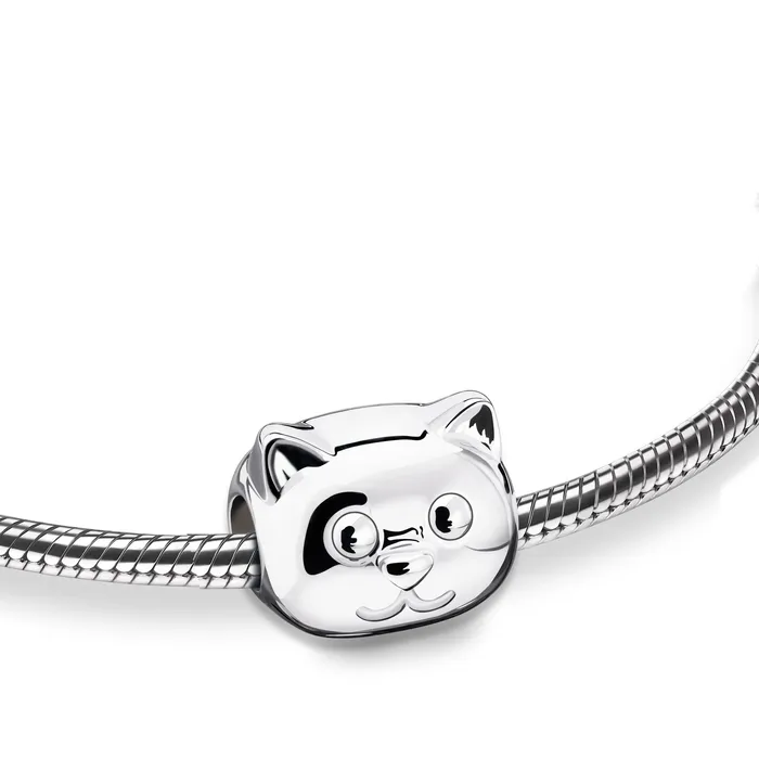 LoveUrns Treasure Cat Rhodium Plated Sterling Silver Cremation Bracelet Bead Bracelets