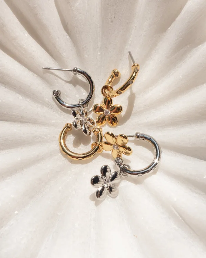 Luv Aj Diamonte Daisy Hoops Silver Rings