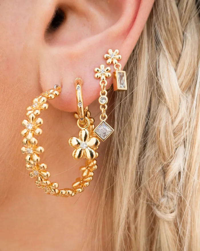 Luv Aj Diamonte Daisy Hoops Silver Rings