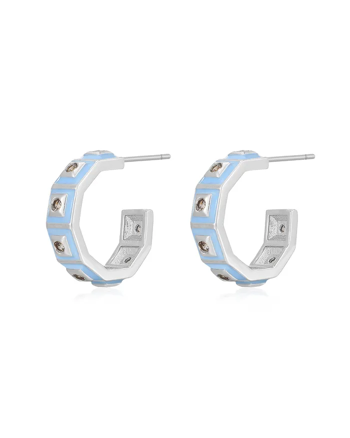 Luv Aj Mini Pyramid Stud Hoops Baby Blue Silver Earrings