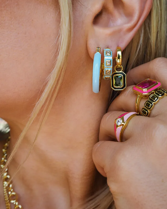 Luv Aj Mini Pyramid Stud Hoops Baby Blue Silver Earrings Luv Aj Mini Pyramid Stud Hoops Baby Blue Silver Earrings