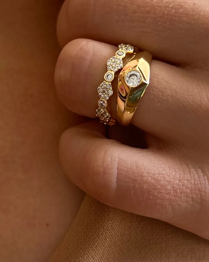 Luv Aj Pyramid Stud Signet Ring Gold Rings