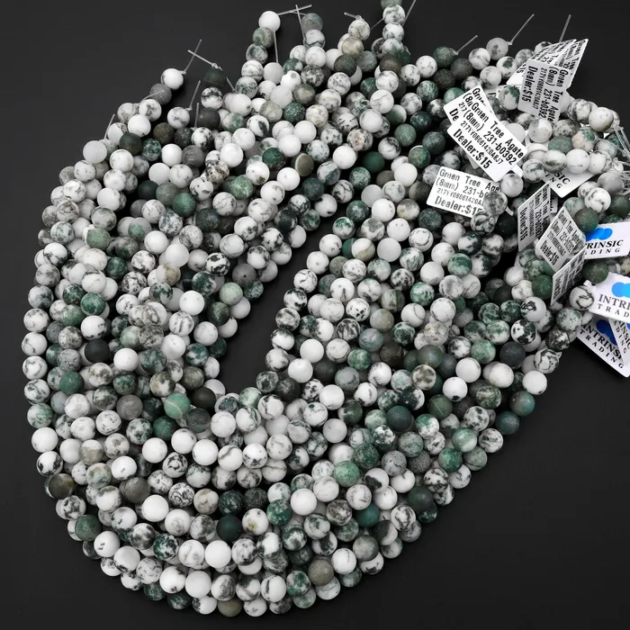 Matte Natural Green Tree Agate 6mm 8mm 10mm Round Beads 155 Strand Intrinsic Trading Necklaces
