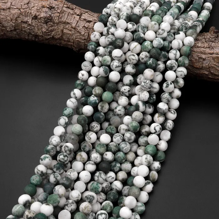 Matte Natural Green Tree Agate 6mm 8mm 10mm Round Beads 155 Strand Intrinsic Trading Necklaces