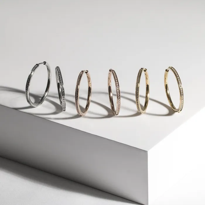 miabijoux Earrings Stainless thin half eternity hoop earrings miabijoux Earrings Stainless thin half eternity hoop earrings