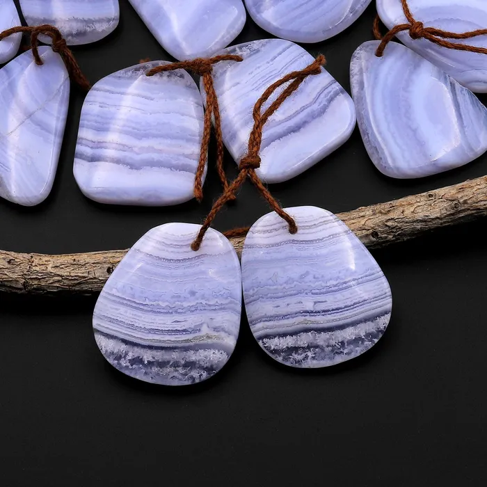 Natural Blue Lace Agate Earring Pair Gemstone Matched Freeform Beads Intrinsic Trading Earrings Natural Blue Lace Agate Earring Pair Gemstone Matched Freeform Beads Intrinsic Trading Earrings