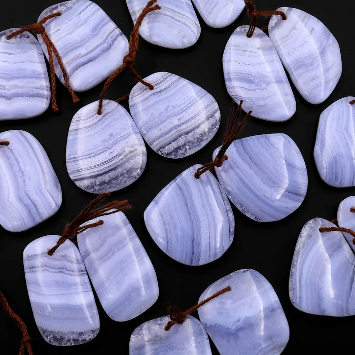 Natural Blue Lace Agate Earring Pair Gemstone Matched Freeform Beads Intrinsic Trading Earrings