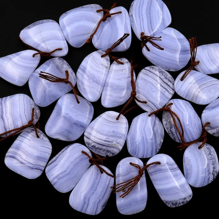 Natural Blue Lace Agate Earring Pair Gemstone Matched Freeform Beads Intrinsic Trading Earrings
