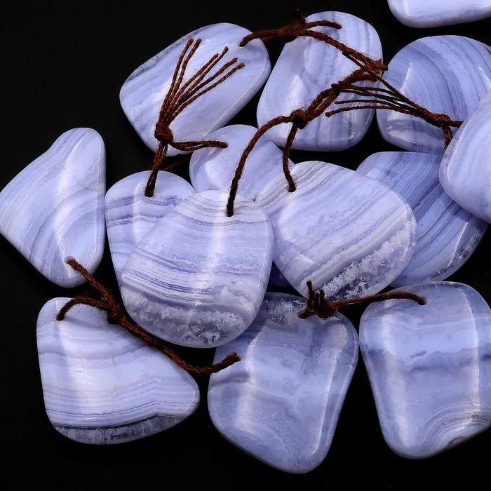 Natural Blue Lace Agate Earring Pair Gemstone Matched Freeform Beads Intrinsic Trading Earrings