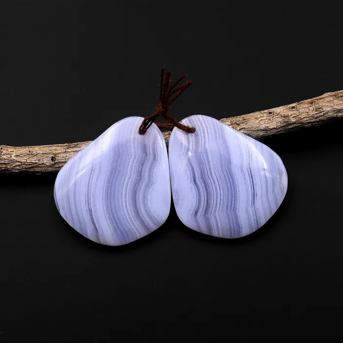 Natural Blue Lace Agate Earring Pair Gemstone Matched Freeform Beads Intrinsic Trading Earrings