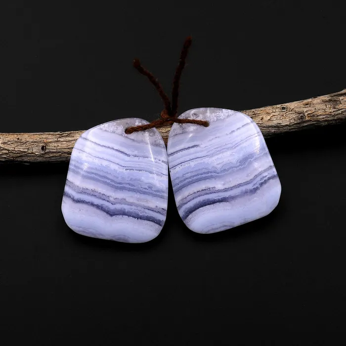 Natural Blue Lace Agate Earring Pair Gemstone Matched Freeform Beads Intrinsic Trading Earrings