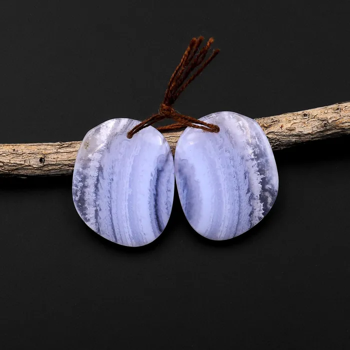 Natural Blue Lace Agate Earring Pair Gemstone Matched Freeform Beads Intrinsic Trading Earrings