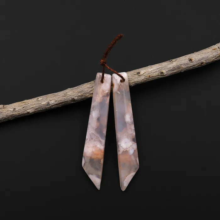 Natural Cherry Blossom Agate Earring Pair Drilled Matched Long Beveled Rectangle Pair Aka Flower Agate A2 Intrinsic Trading Earrings Natural Cherry Blossom Agate Earring Pair Drilled Matched Long Beveled Rectangle Pair Aka Flower Agate A2 Intrinsic Trading Earrings