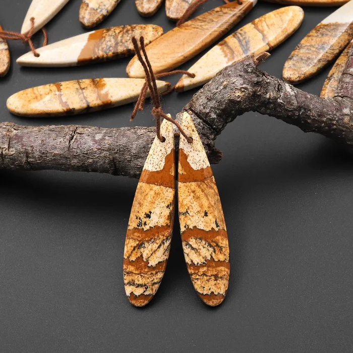 Natural Desert Picture Jasper Earring Pair Drilled Matched Natural Gemstone Bead Teardrop Pair A9 Intrinsic Trading Earrings Natural Desert Picture Jasper Earring Pair Drilled Matched Natural Gemstone Bead Teardrop Pair A9 Intrinsic Trading Earrings