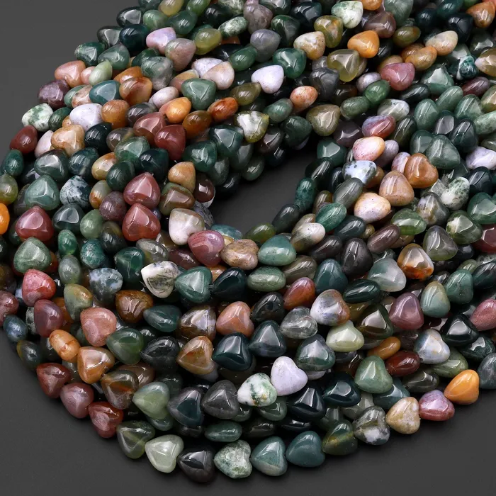 Natural Indian Agate 10mm 12mm Smooth Heart Beads Aka Fancy Jasper 155 Strand Intrinsic Trading Necklaces