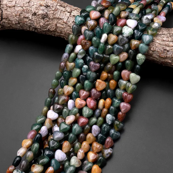 Natural Indian Agate 10mm 12mm Smooth Heart Beads Aka Fancy Jasper 155 Strand Intrinsic Trading Necklaces