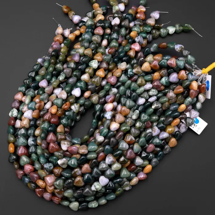Natural Indian Agate 10mm 12mm Smooth Heart Beads Aka Fancy Jasper 155 Strand Intrinsic Trading Necklaces