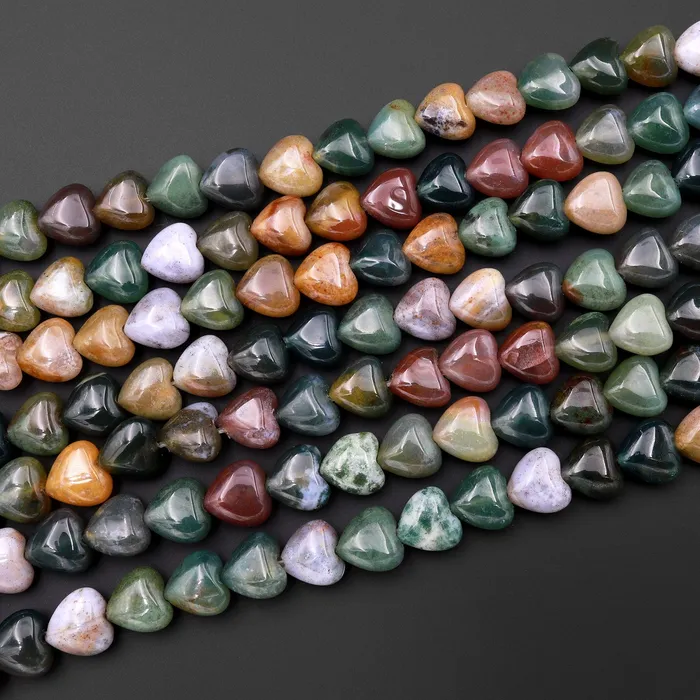 Natural Indian Agate 10mm 12mm Smooth Heart Beads Aka Fancy Jasper 155 Strand Intrinsic Trading Necklaces