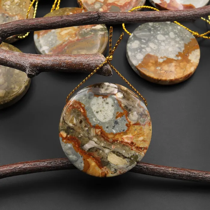 Natural Owyhee Picture Jasper Circle Coin Pendant Side Drilled Intrinsic Trading Necklaces Natural Owyhee Picture Jasper Circle Coin Pendant Side Drilled Intrinsic Trading Necklaces