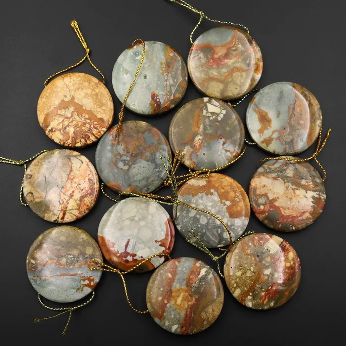 Natural Owyhee Picture Jasper Circle Coin Pendant Side Drilled Intrinsic Trading Necklaces