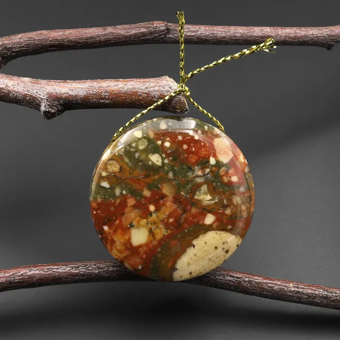 Natural Owyhee Picture Jasper Circle Coin Pendant Side Drilled Intrinsic Trading Necklaces