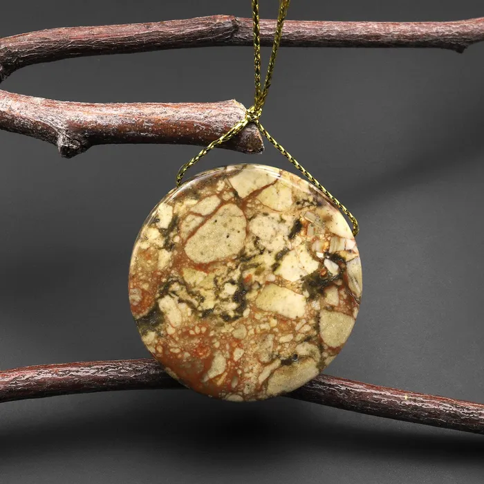 Natural Owyhee Picture Jasper Circle Coin Pendant Side Drilled Intrinsic Trading Necklaces