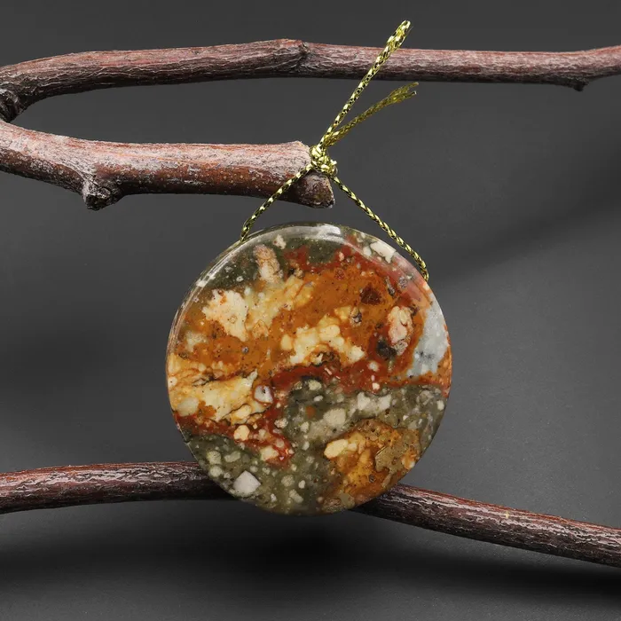 Natural Owyhee Picture Jasper Circle Coin Pendant Side Drilled Intrinsic Trading Necklaces