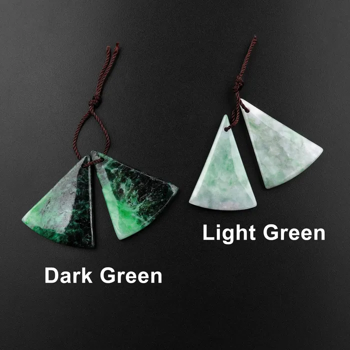 Natural Real Genuine Green Burma Jade Fan Triangle Earring Pair Drilled Gemstone Matched Beads Intrinsic Trading Earrings