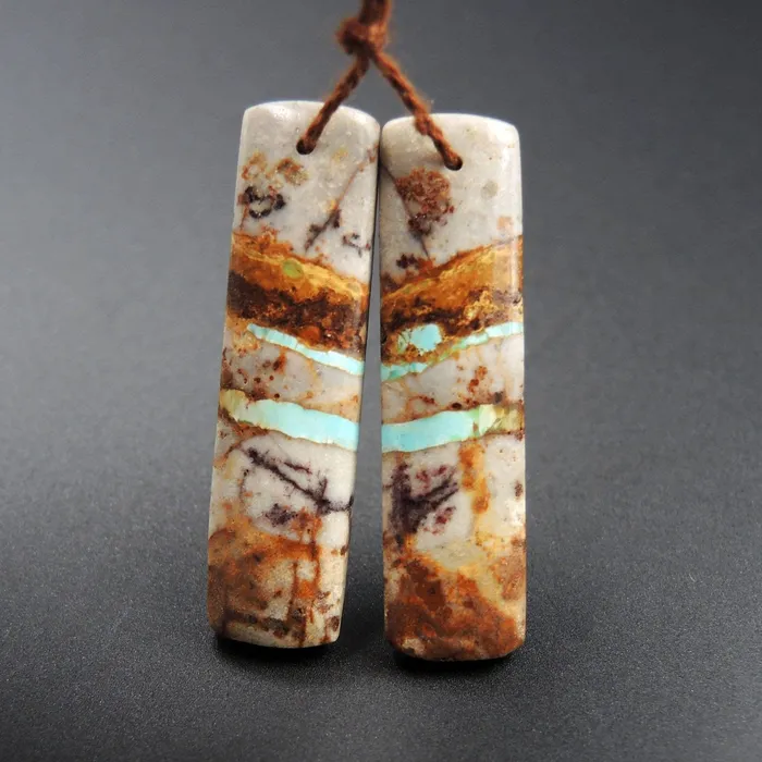 Natural Turquoise From Royston Nevada Cabochon Cab Pair Drilled Matched Earrings Bead Pair E1861 Intrinsic Trading Earrings