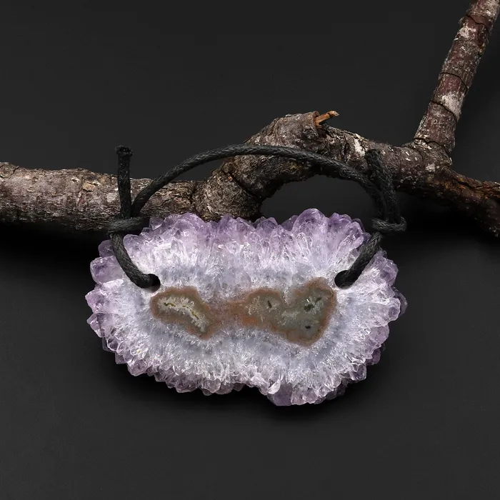 Necklaces 2 Hole Pendant Natural Amethyst Stalactite Flower Pendant Flat Slice Freeform One of a Kind P0145 Intrinsic Trading Necklaces 2 Hole Pendant Natural Amethyst Stalactite Flower Pendant Flat Slice Freeform One of a Kind P0145 Intrinsic Trading