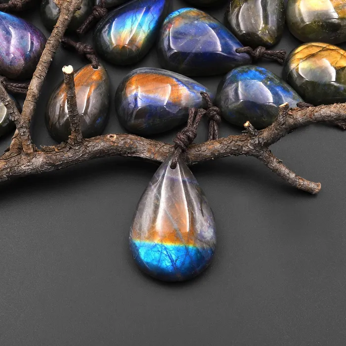 Necklaces AAA Natural Golden Rainbow Labradorite Teardrop Front Drilled Pendant A1 Intrinsic Trading Necklaces AAA Natural Golden Rainbow Labradorite Teardrop Front Drilled Pendant A1 Intrinsic Trading