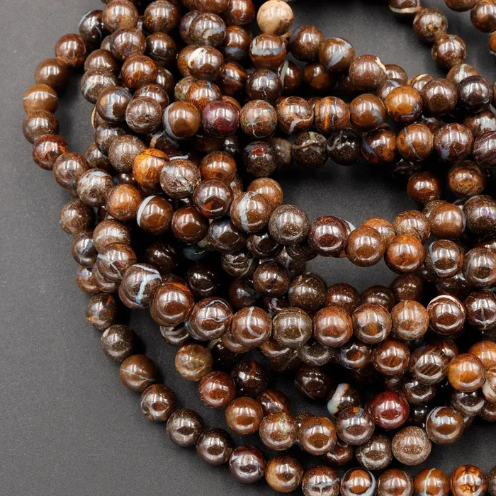 Necklaces Intrinsic Trading Natural Australian Boulder Opal Beads 6mm 19 Sterling Silver Clasp Necklace Strand