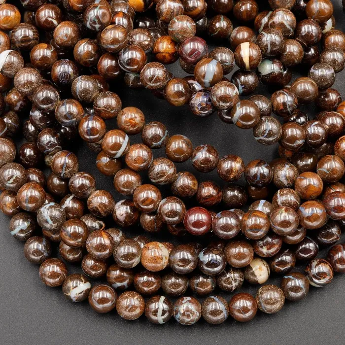 Necklaces Intrinsic Trading Natural Australian Boulder Opal Beads 6mm 19 Sterling Silver Clasp Necklace Strand
