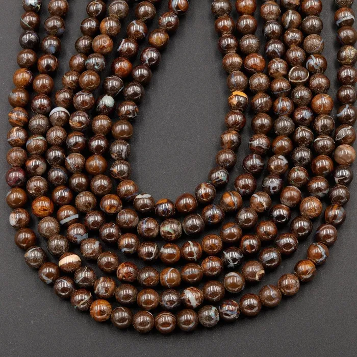 Necklaces Intrinsic Trading Natural Australian Boulder Opal Beads 6mm 19 Sterling Silver Clasp Necklace Strand