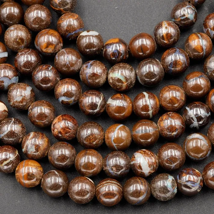 Necklaces Intrinsic Trading Natural Australian Boulder Opal Beads 6mm 19 Sterling Silver Clasp Necklace Strand