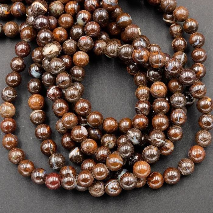 Necklaces Intrinsic Trading Natural Australian Boulder Opal Beads 6mm 19 Sterling Silver Clasp Necklace Strand