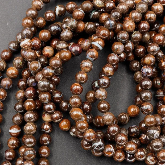 Necklaces Intrinsic Trading Natural Australian Boulder Opal Beads 6mm 19 Sterling Silver Clasp Necklace Strand