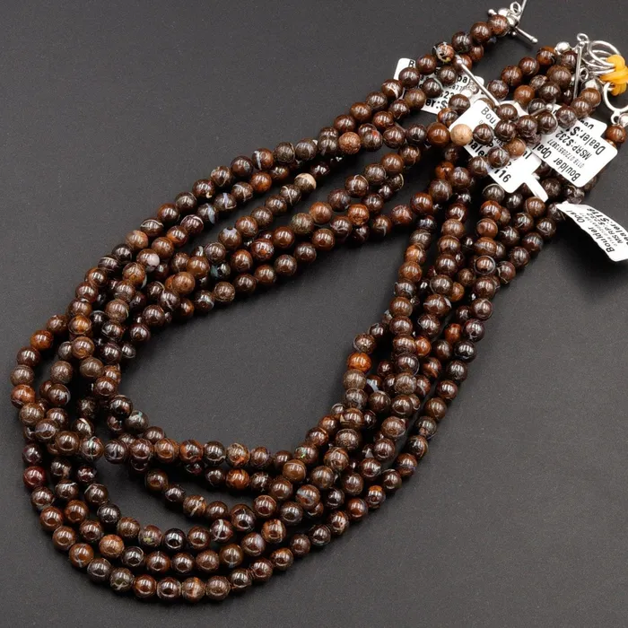 Necklaces Intrinsic Trading Natural Australian Boulder Opal Beads 6mm 19 Sterling Silver Clasp Necklace Strand