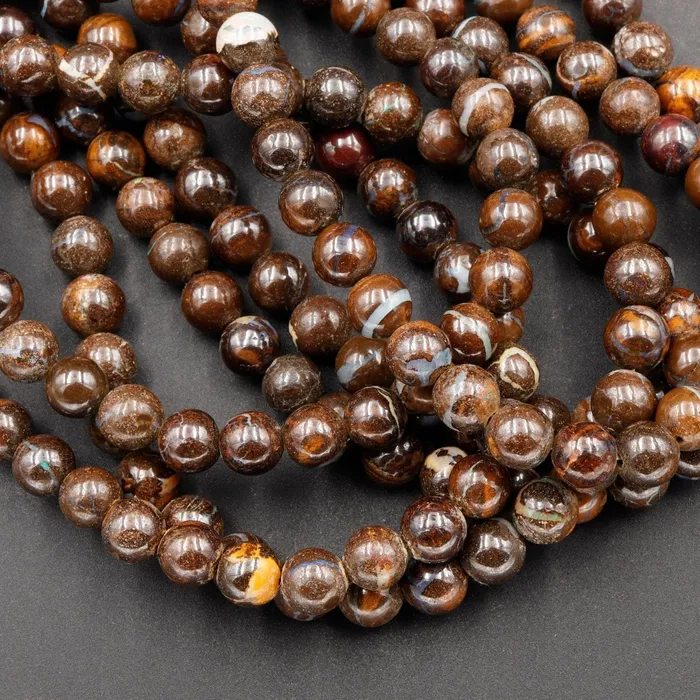 Necklaces Intrinsic Trading Natural Australian Boulder Opal Beads 6mm 19 Sterling Silver Clasp Necklace Strand