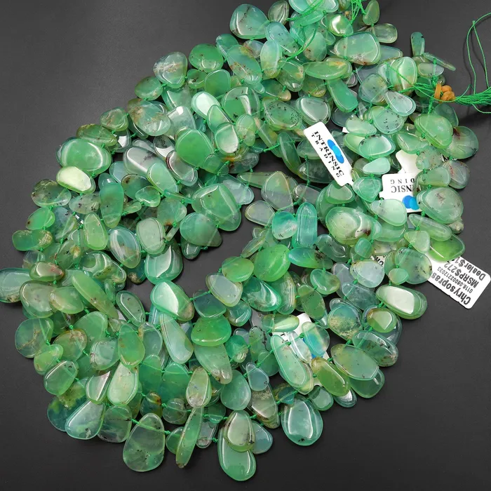 Necklaces Intrinsic Trading Natural Australian Green Chrysoprase Beads Freeform Teardrop Petal Focal Pendant Side Drilled Gemstone 155 Strand