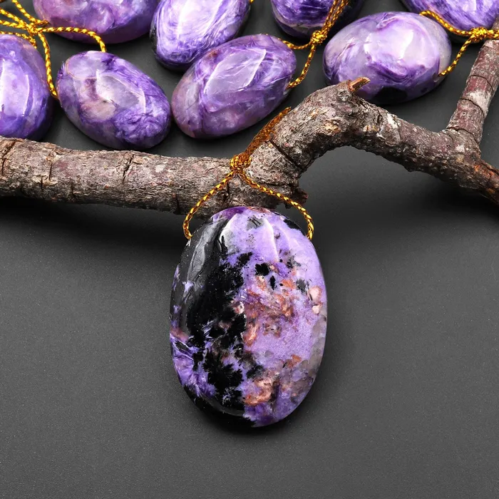 Necklaces Intrinsic Trading Natural Purple Charorite Pendant Side Drilled Oval Genuine Russian Gemstone A1 Necklaces Intrinsic Trading Natural Purple Charorite Pendant Side Drilled Oval Genuine Russian Gemstone A1
