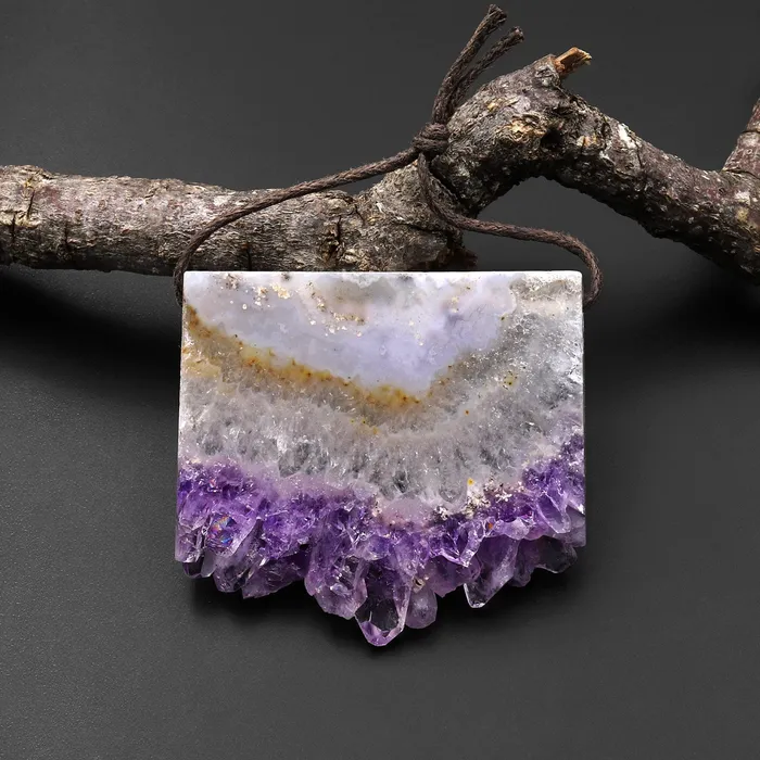 Necklaces Intrinsic Trading Natural White Purple Amethyst Stalactite Rectangle Pendant Side Drilled Freeform Crystal Necklaces Intrinsic Trading Natural White Purple Amethyst Stalactite Rectangle Pendant Side Drilled Freeform Crystal