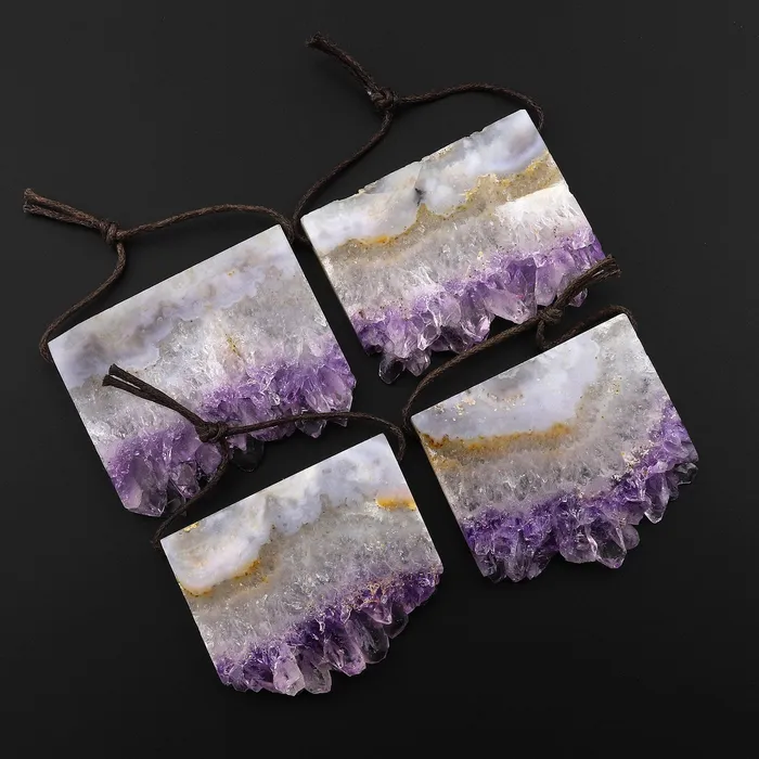 Necklaces Intrinsic Trading Natural White Purple Amethyst Stalactite Rectangle Pendant Side Drilled Freeform Crystal