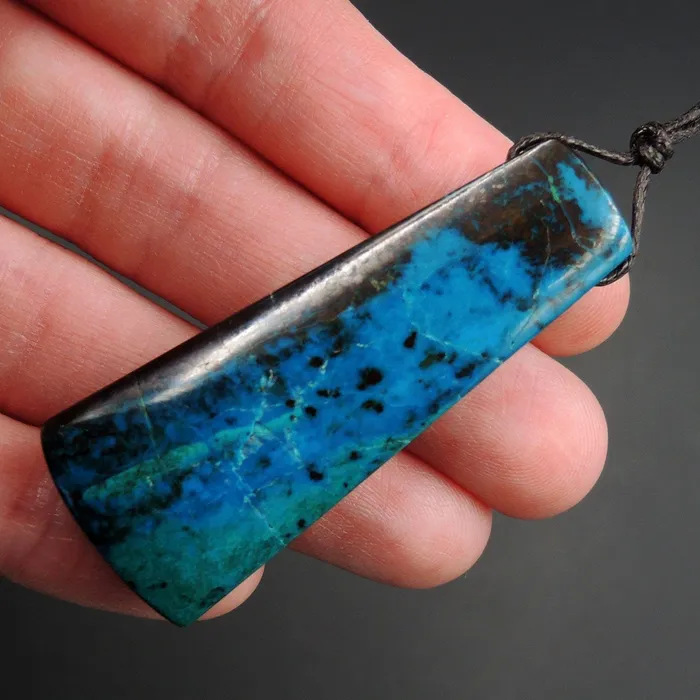 Necklaces Intrinsic Trading Parrot Wing Chrysocolla Pendant Sill Drilled Natural Chrysocolla Stone From Mexico Trapezoid Pendant Bead One of a Kind Pendant P1441