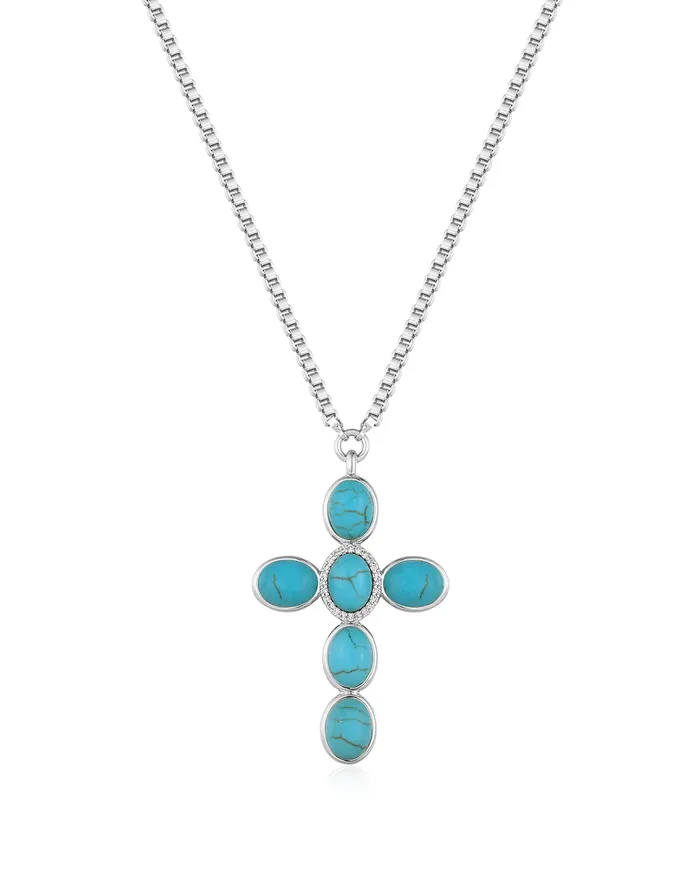 Necklaces Luv Aj Turquoise Cross Necklace Silver