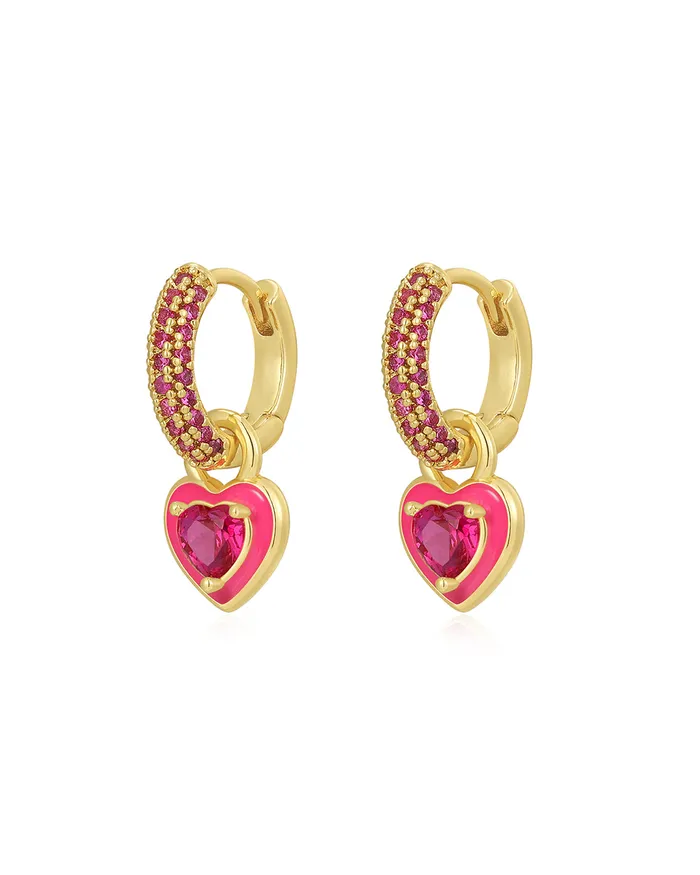 Necklaces Puffy Heart Huggies Hot Pink Gold Luv Aj