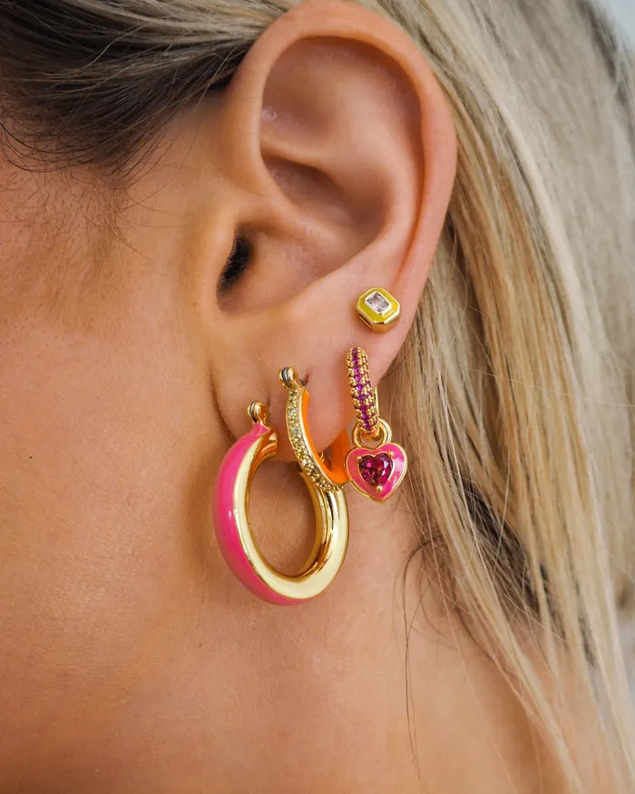 Necklaces Puffy Heart Huggies Hot Pink Gold Luv Aj